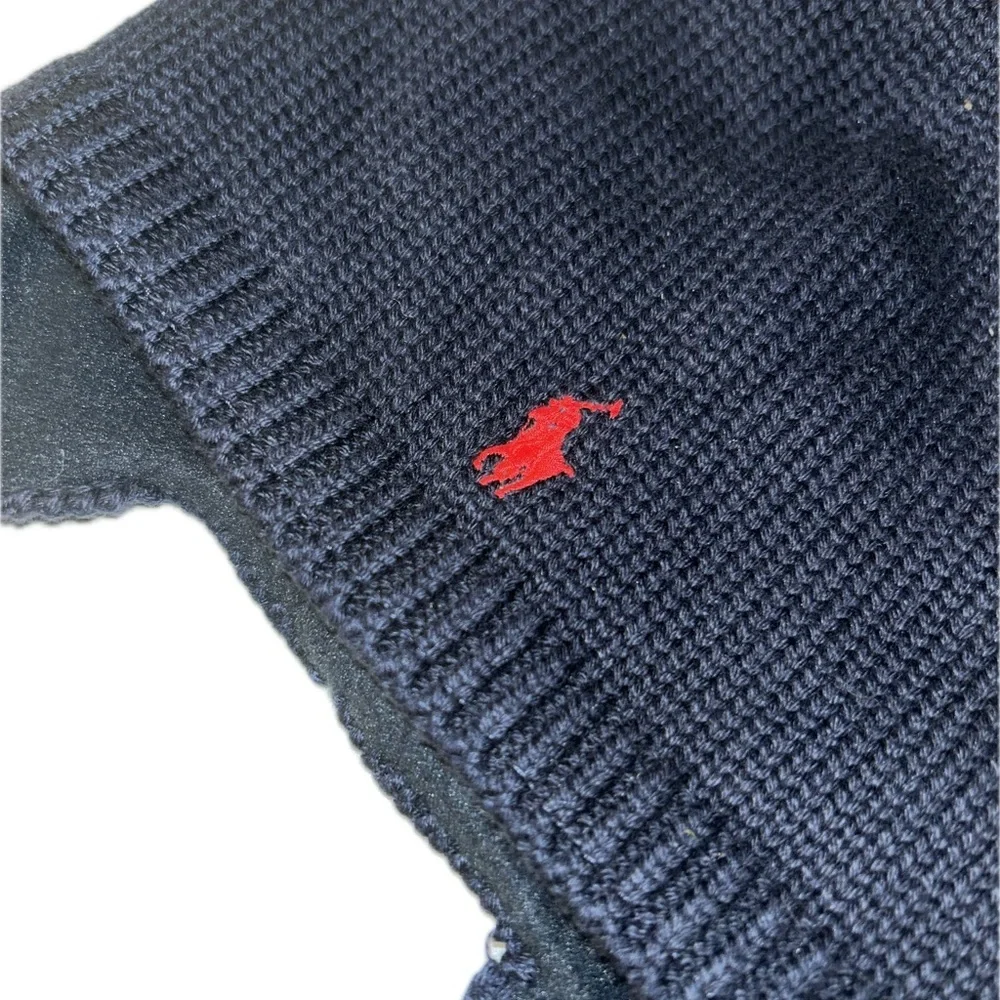 Ralph Lauren Baby Infant Navy Knit Earflap Beanie Hat Red Polo Pony Logo Preppy